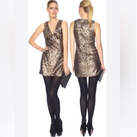 FRENCH CONNECTION Lucinda Brown Bronze Fitted Fully Sequinned Mini Dress US 8 - Picture 3 of 16